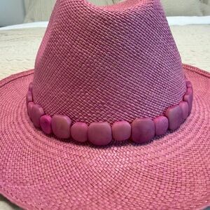 Elegant Pink Straw Hat with Stone Accents